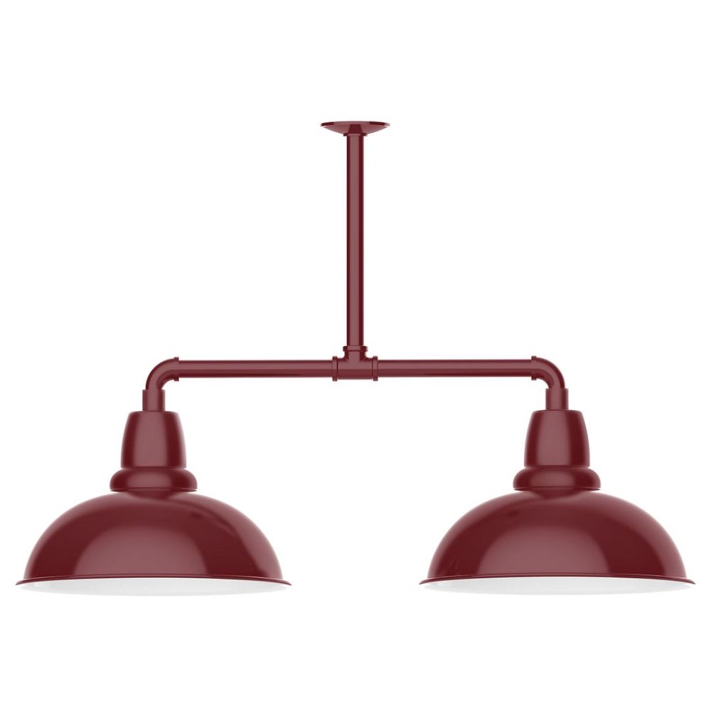 Montclair Lightworks MSD108-55-G05 16" Cafe shade, 2-light stem hung pendant with clear glass and cast guard, Barn Red